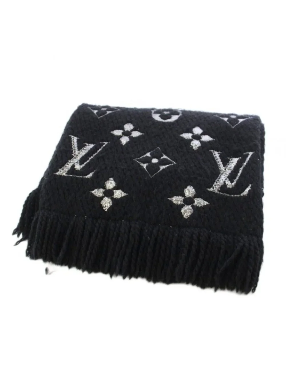 Louis Vuitton Logomania Scarf Shine Monogram Black Silver